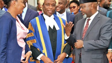 Meru Senator who doubles as the Senate Deputy Speaker Kathuri Murungi (Right) chats with Meru County Assembly Speaker Ayub Bundi(Center) outside the assembly building after a County Address. Photo/Rugendo Antony